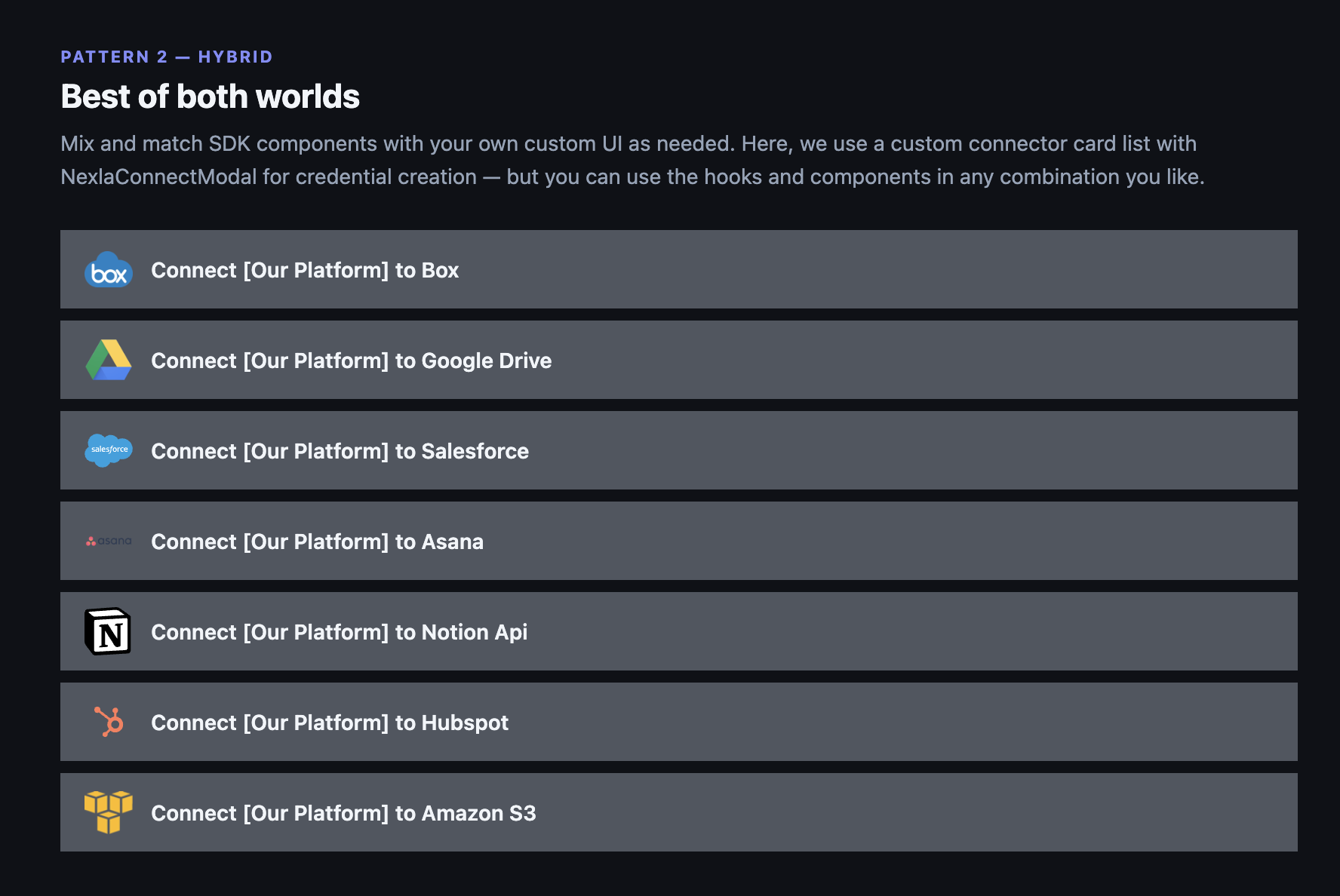 Custom connector list