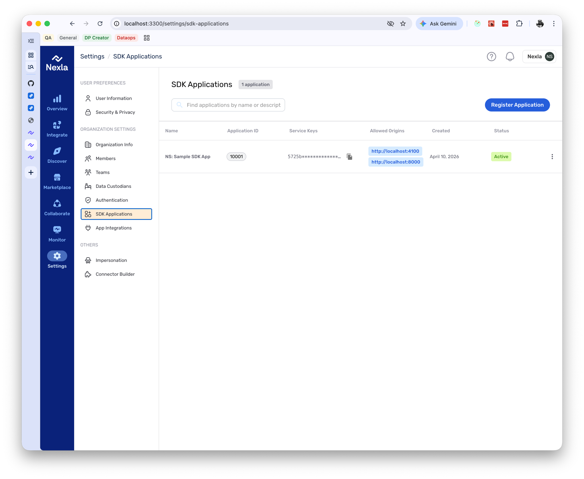 SDK Applications list