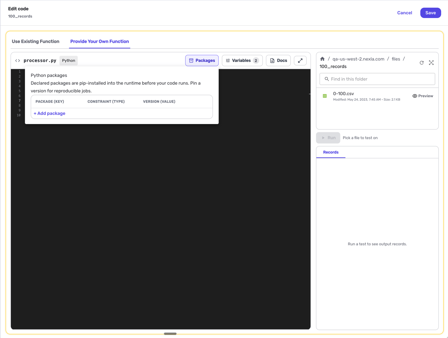 Packages panel with Package, Constraint, and Version columns