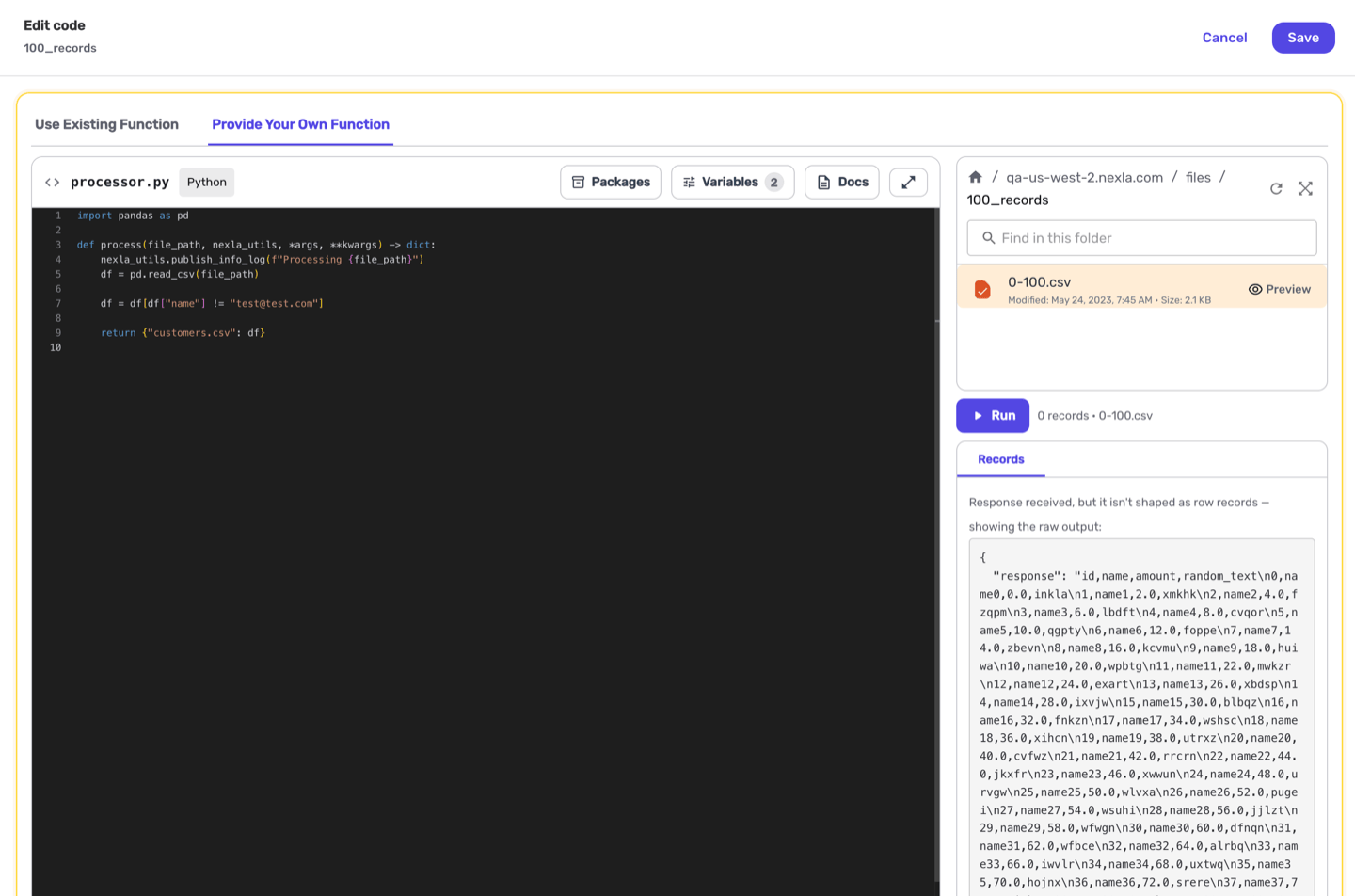 Test panel after running the function on a sample file