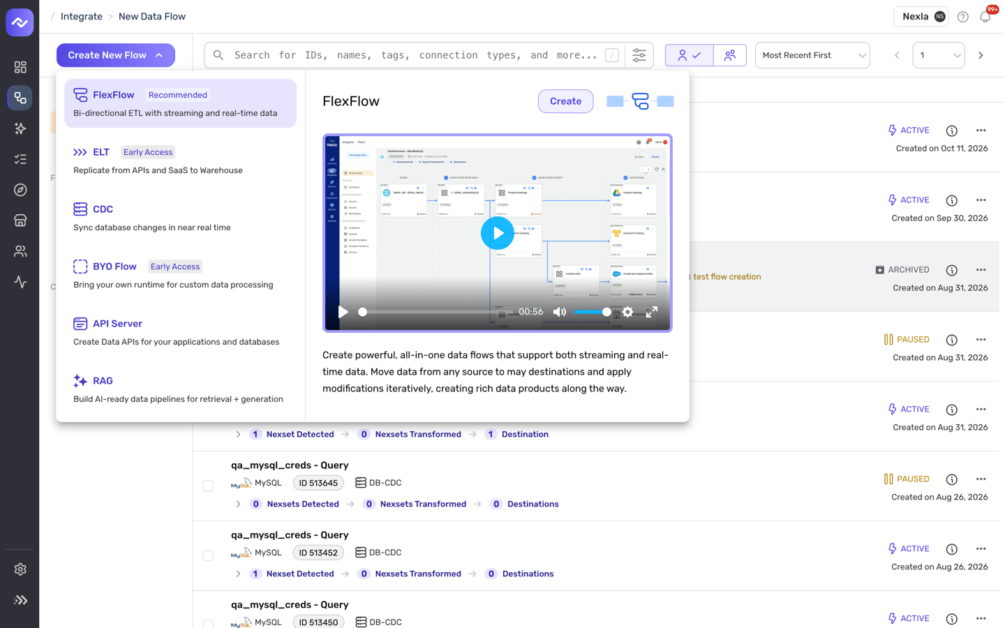 Create New Flow menu with the BYO Flow option