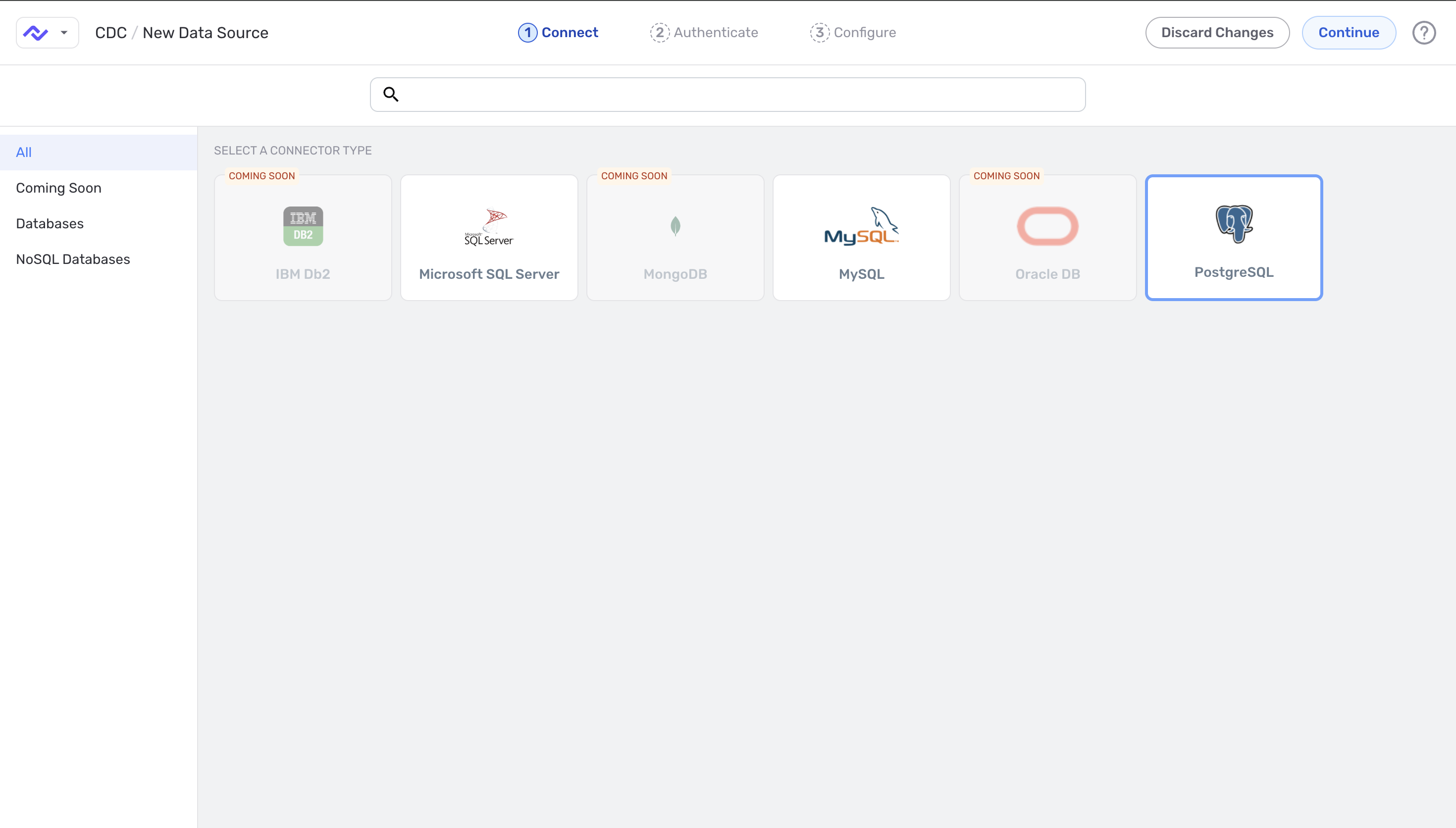 Select PostgreSQL from the connector tiles