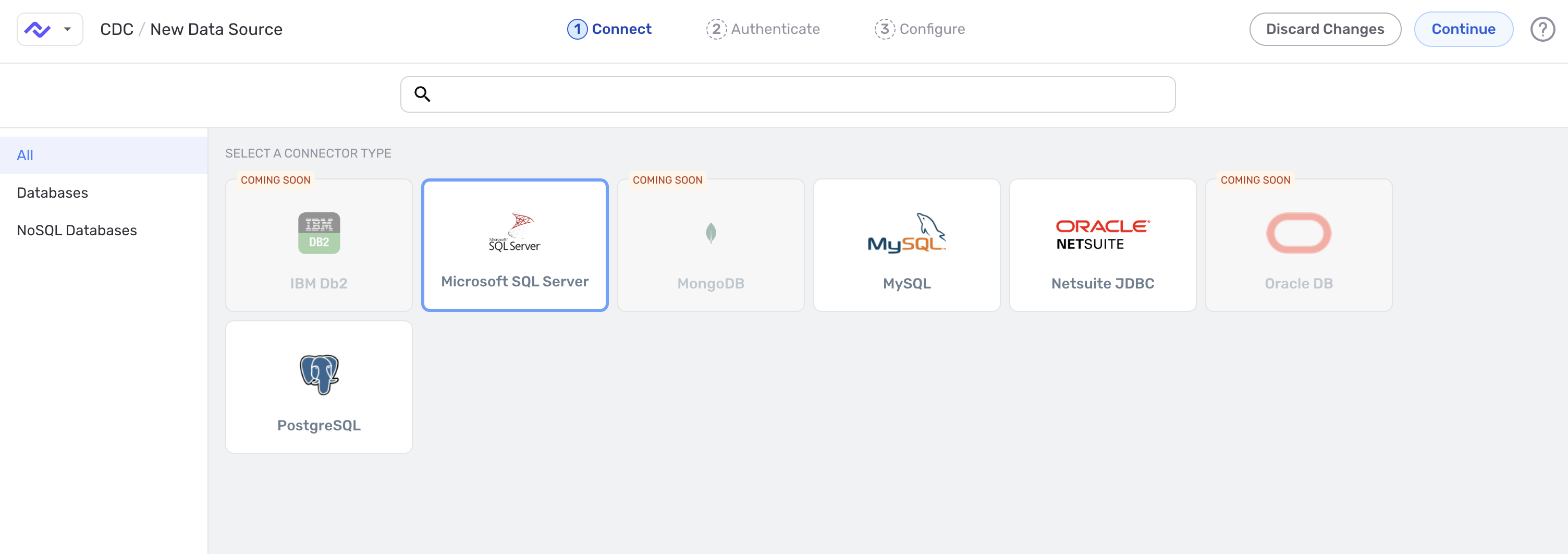 Select Microsoft SQL Server from the connector tiles
