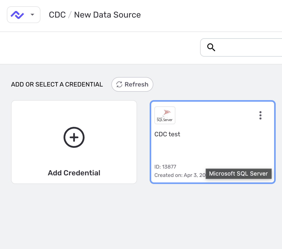 Select an existing Microsoft SQL Server credential or add a new one